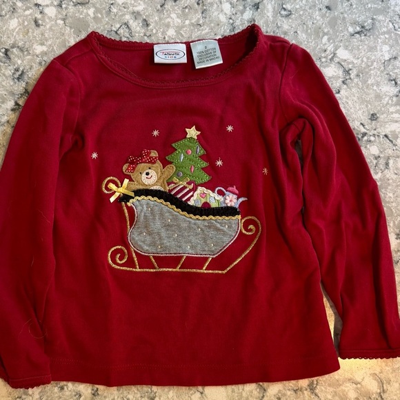 Talbots Red Long Sleeve Kids Tee with Sleigh and Bear Design Girls 2 XMAS - Picture 1 of 4